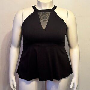 Torrid Plus 2X Black Halter Babydoll-Peplum Top w/ Deep V-Neck Mesh Insert NWOT